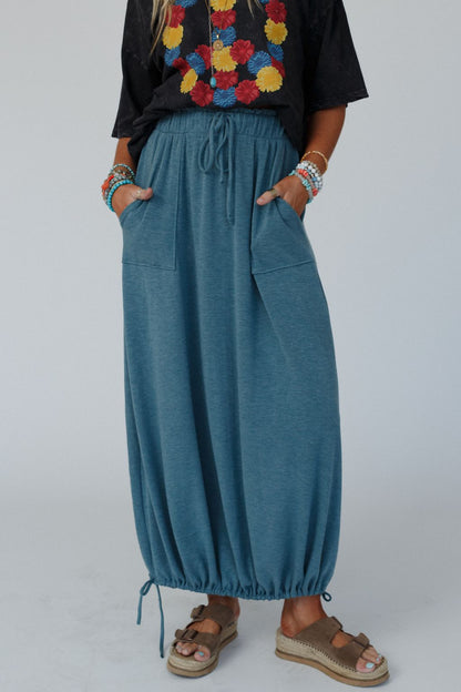 The Nest All In Drawstring Maxi Skirt - Teal