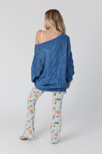 Golden Hour Bubble Sleeve Sweater Dress - Blue
