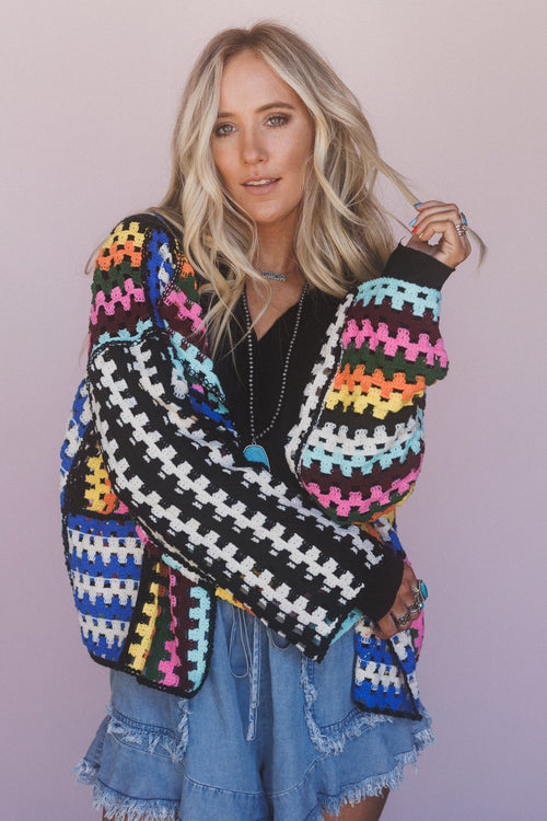 Colorwaves Crochet Cardigan - Navy