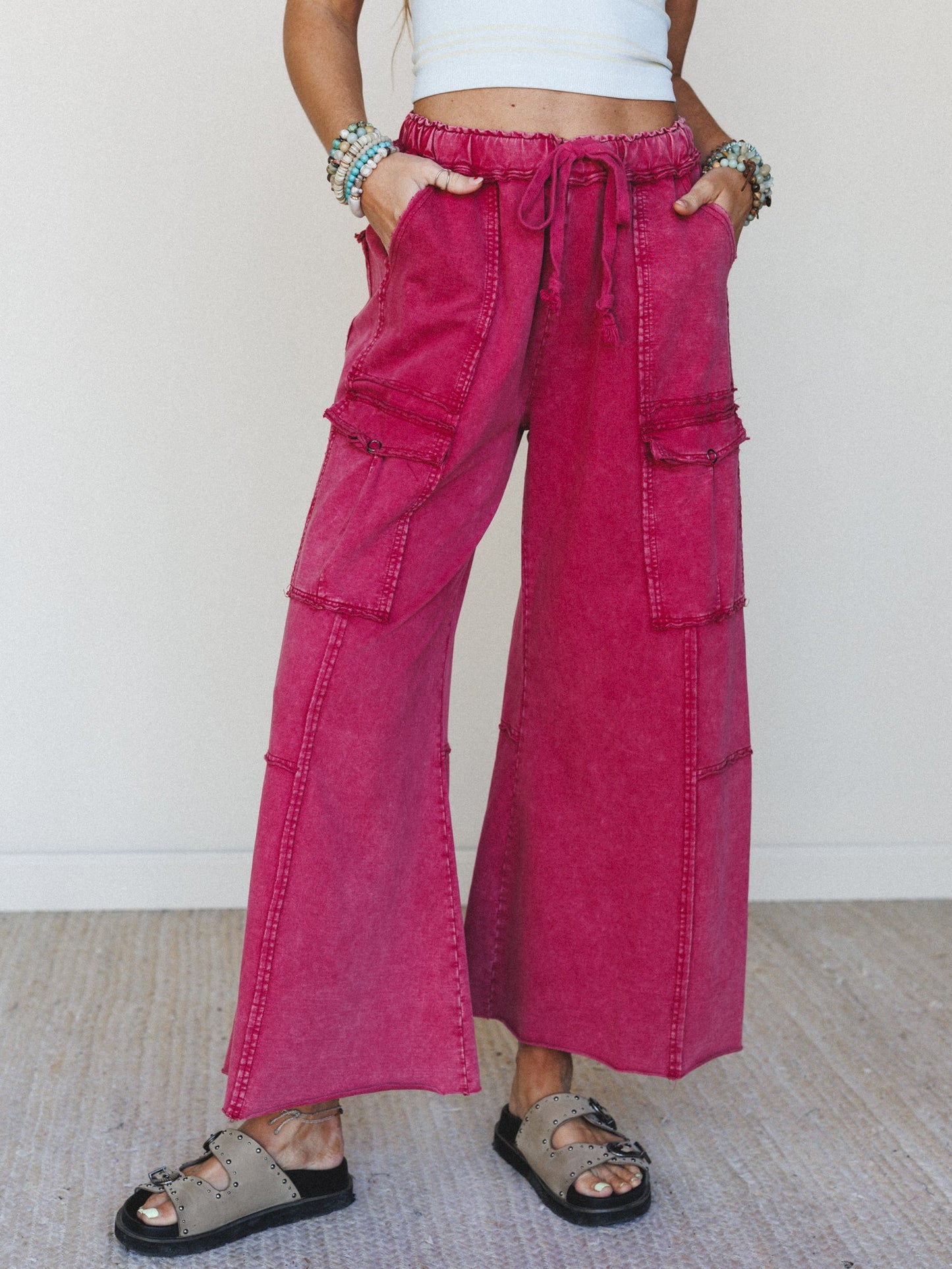 Game On Cargo Wide Leg Pant - Dark Red
