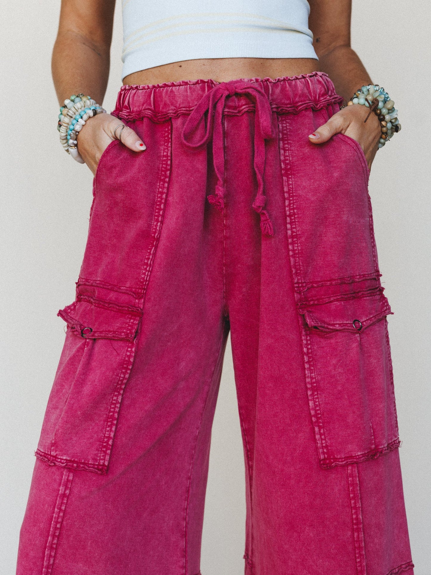 Game On Cargo Wide Leg Pant - Dark Red