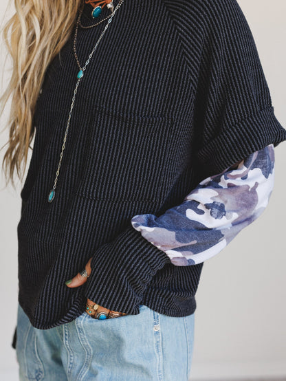 The Nest Better Together Layered Contrast Top - Camo