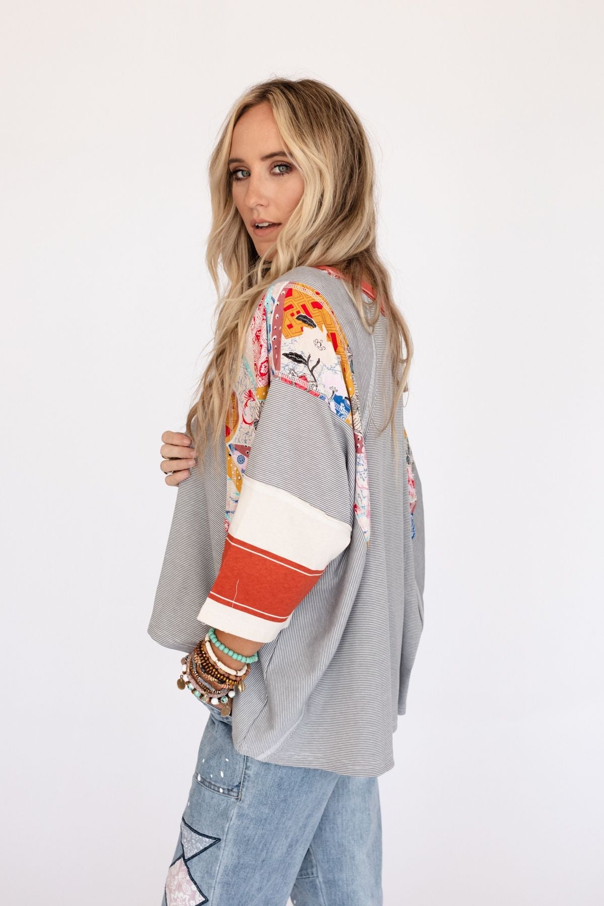Britt Patchwork Top - Dark Gray