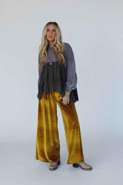 The Nest Relaxing Robin Velvet Wide Leg Pant - Marigold
