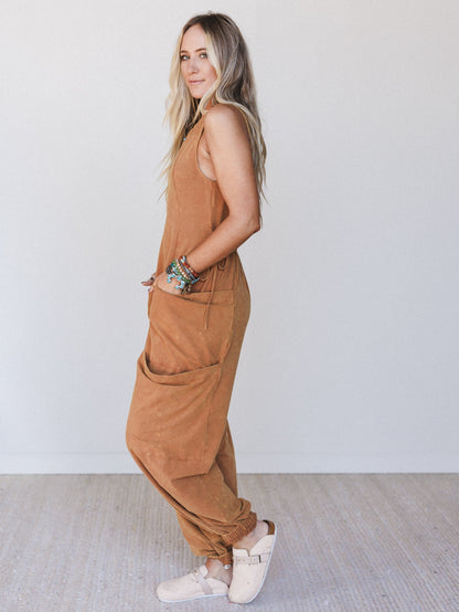 Turning Point Washed Cargo Jumpsuit - Camel