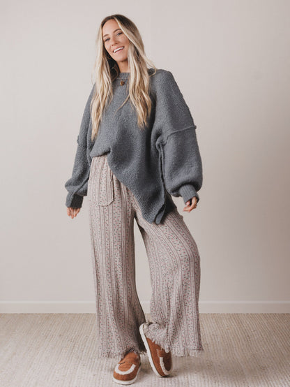 The Nest Sandra Wide Leg Ruffle Pant - Taupe