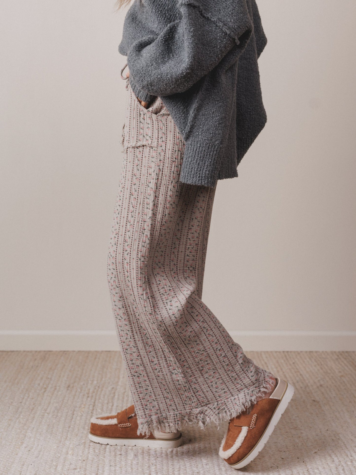The Nest Sandra Wide Leg Ruffle Pant - Taupe