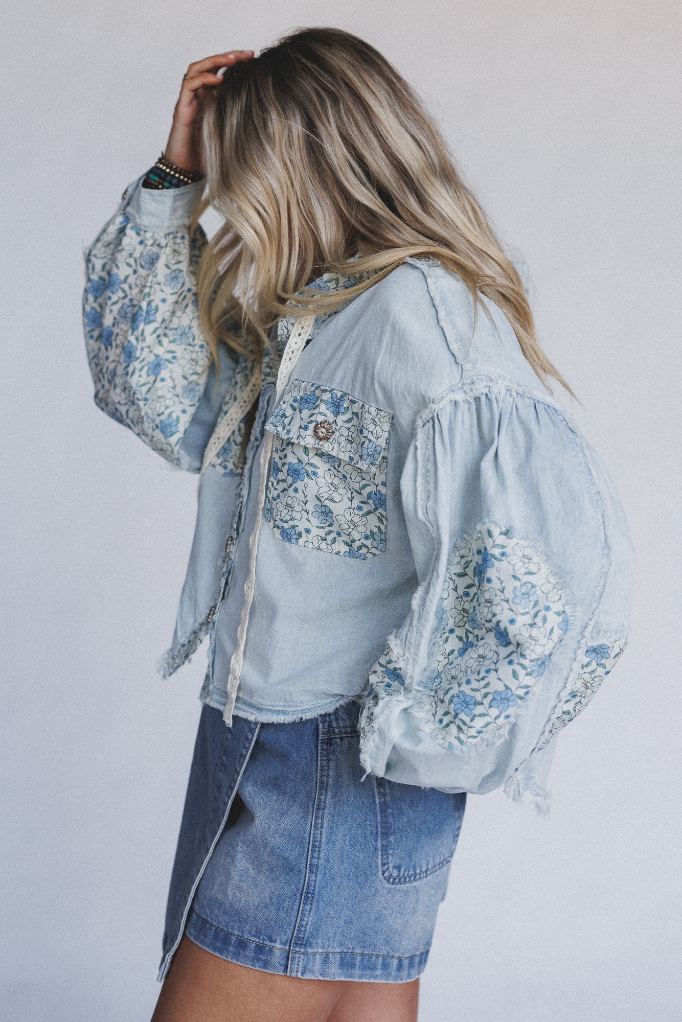 Darling Delight Floral Denim Shacket - Denim