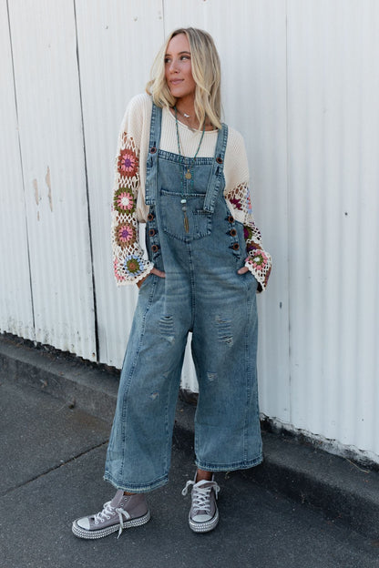 High Hopes Slouchy Pocket Denim Overalls - Blue Pockets