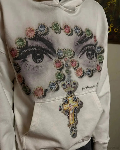 Dark Eyes Print Athletic Hoodie
