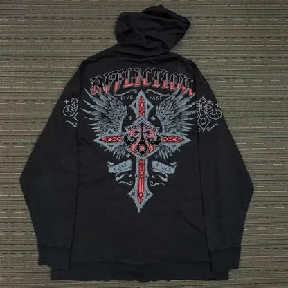 Dark Oversized Design Zip Hoodie