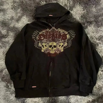 Dark Skull Oversized Zip Hoodie