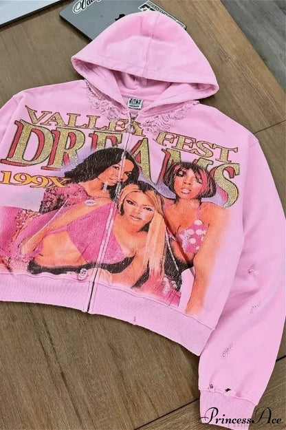 Rhinestone Print Vintage Street Edgy Hoodie