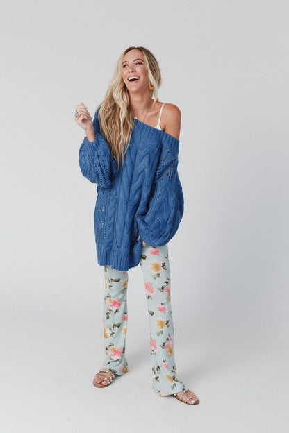 Golden Hour Bubble Sleeve Sweater Dress - Blue