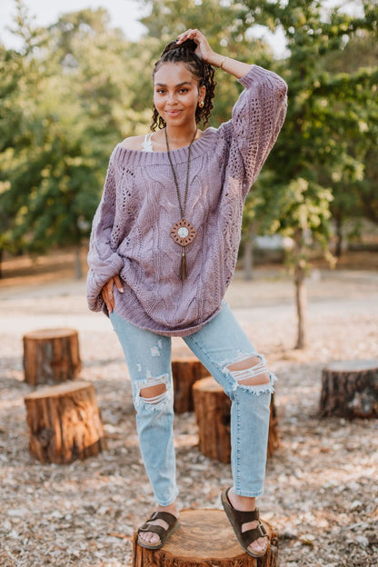 Golden Hour Bubble Sleeve Sweater Dress - Lavender