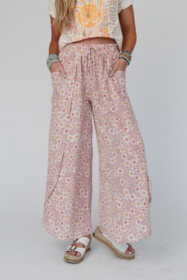 The Nest Stasia Printed Drawstring Tulip Pants - Rose