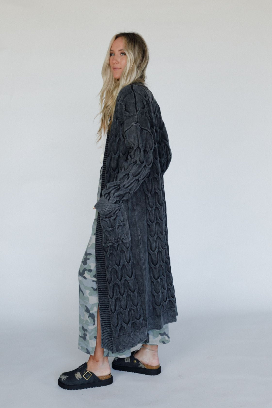 Chill Nights Cable Knit Cardigan - Charcoal