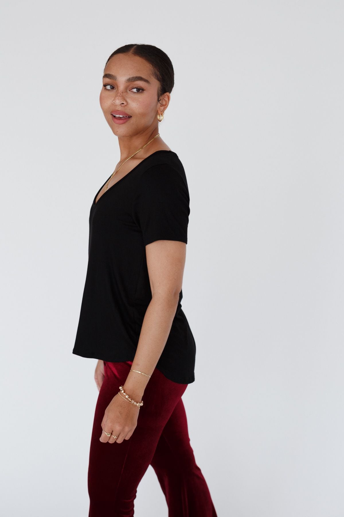 Scoop Neck Bralette Tee - Black