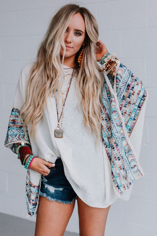 Fallon Embroidered Sleeve Poncho - Ivory