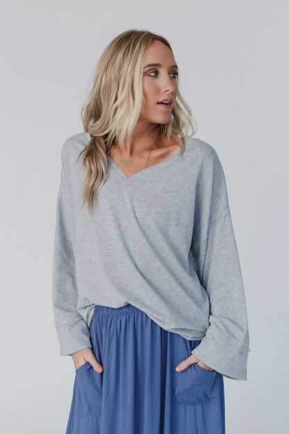 The Nest Love It V Neckline Sweater Top - Heather Gray