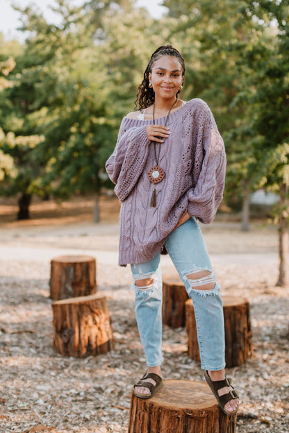 Golden Hour Bubble Sleeve Sweater Dress - Lavender