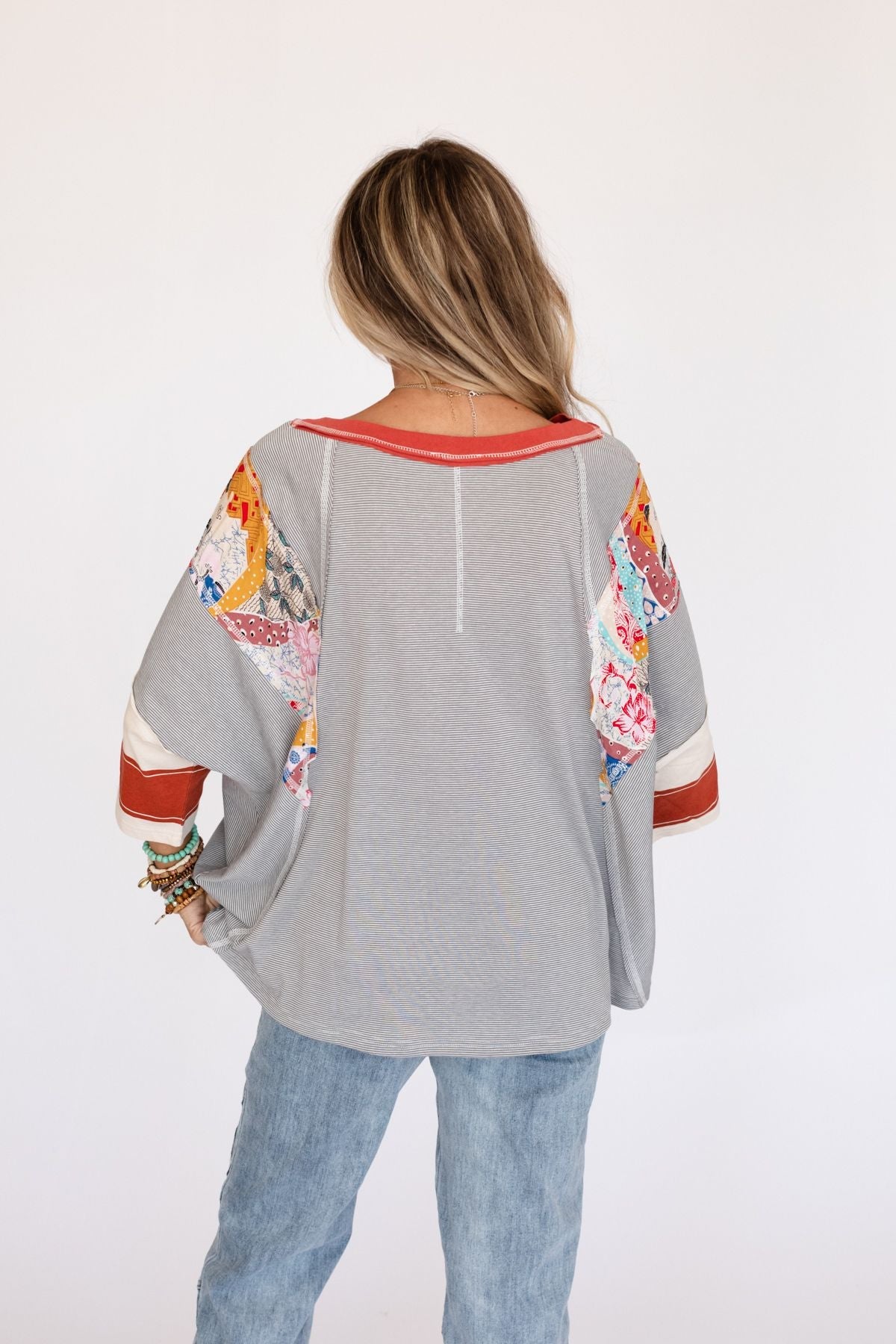 Britt Patchwork Top - Dark Gray