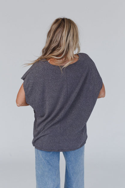 The Nest Camden Lace V Neck Top - Charcoal