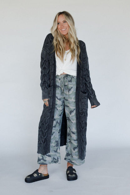 Chill Nights Cable Knit Cardigan - Charcoal
