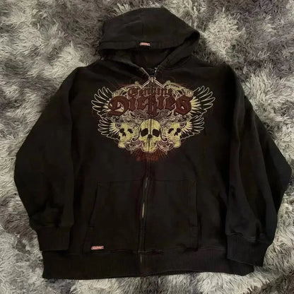 Y2K Mysterious Needlework Zipper Hoodie